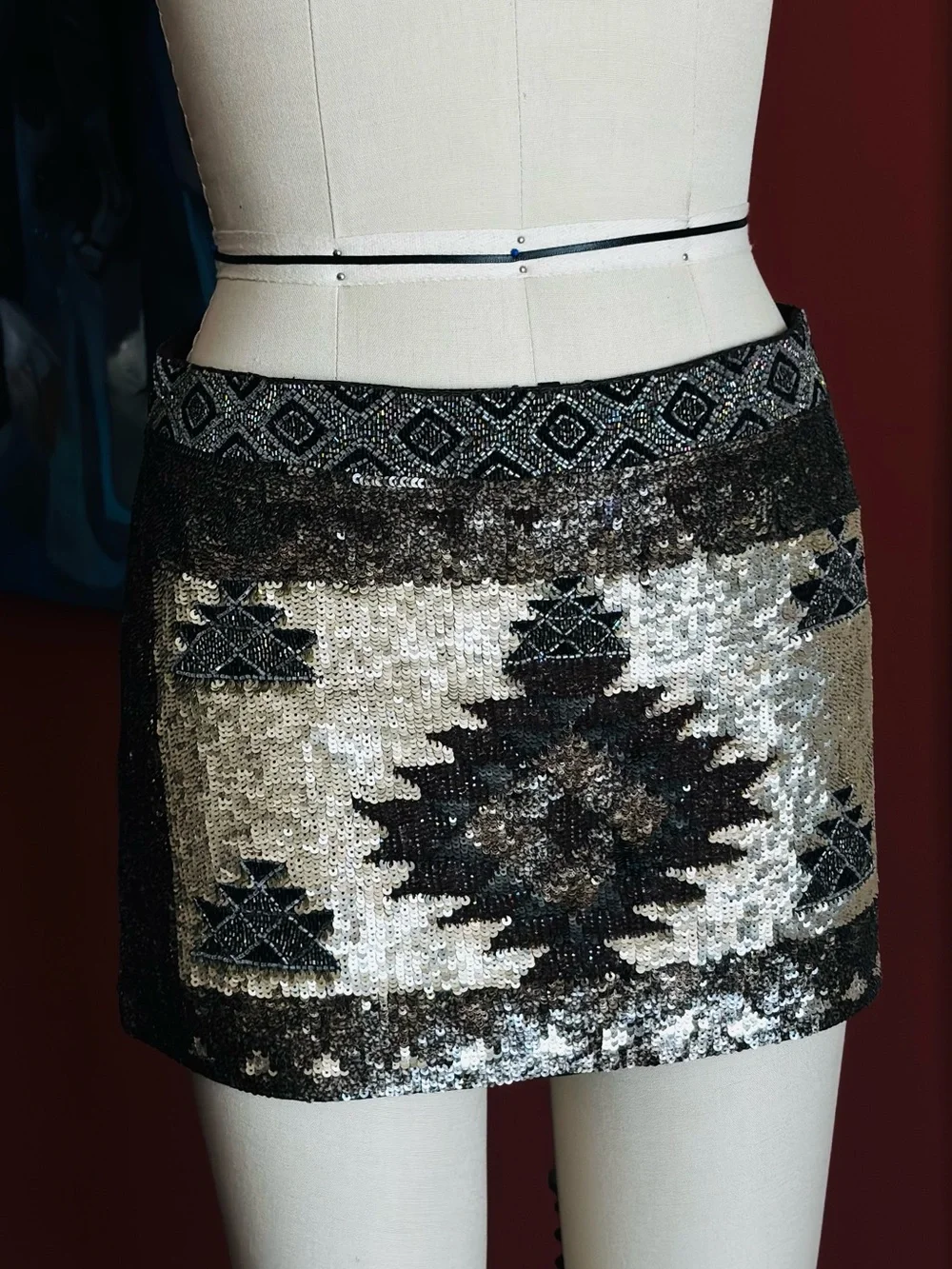 All Saints Spitalfields Beaded & Sequin Geometric Mini Skirt - Black & Silver